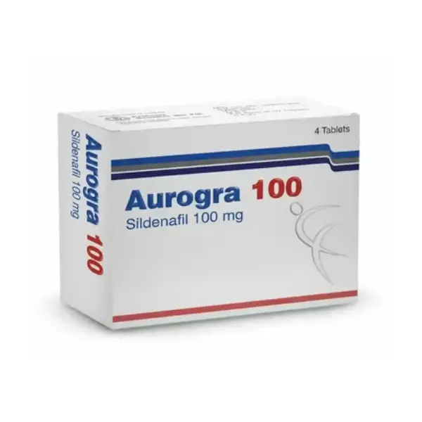 Aurogra 100 Sildenafil 100 mg tablets box